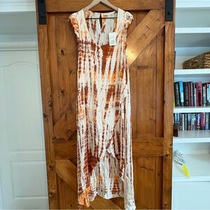 NWT Stark X Small Brown Cream Tie Dye Ruffle Sleeve Maxi Dress